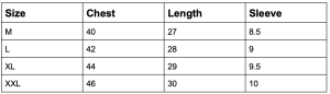 Printed Tshirt measure